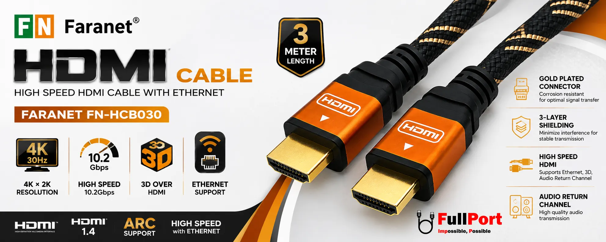 بنر کابل HDMI فرانت FN-HCB030 طول 3 متر