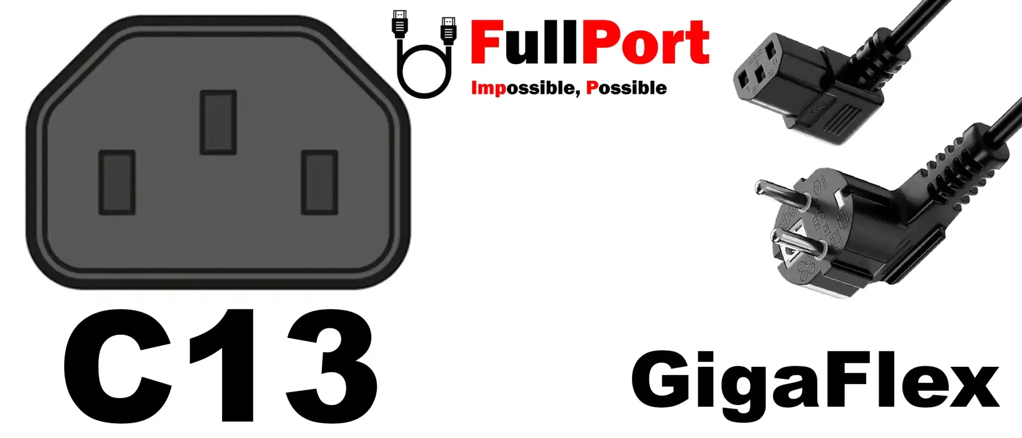 خرید کابل برق کیس EU-C13 گیگافلکس سوکت 90 درجه از فروشگاه اینترنتی فول پورت