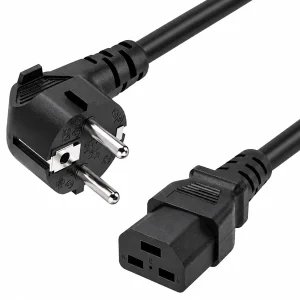 تصویر کابل برق با دوشاخه EU و کانکتور سه‌پین C21 روی زمینه سفید