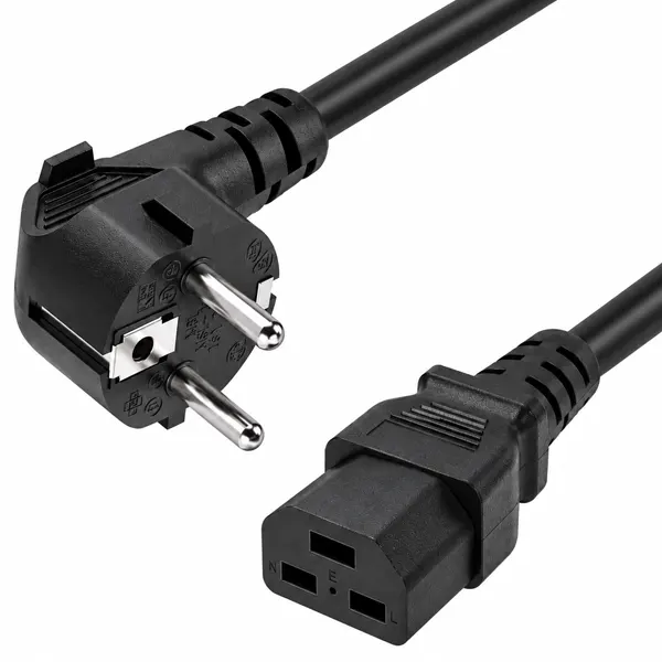 تصویر کابل برق با دوشاخه EU و کانکتور سه‌پین C21 روی زمینه سفید