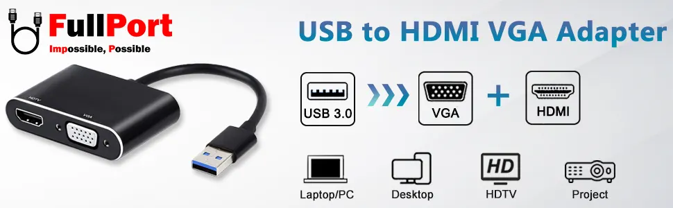 خرید مبدل USB3.0 به VGA+HDMI فرانت مدل FN-U3DVH