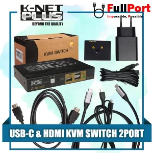 سوئیچ کی وی ام 2 خروجی اتومات HDMI+USB-C & PC USB کی نت پلاس مدل KP-SWKCHD02