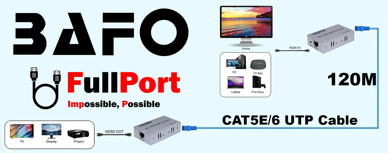 خرید اینترنتی توسعه دهنده HDMI روی کابل شبکه 120 متر بافو مدل BAFO BF-H375 از فروشگاه اینترنتی فول پورت