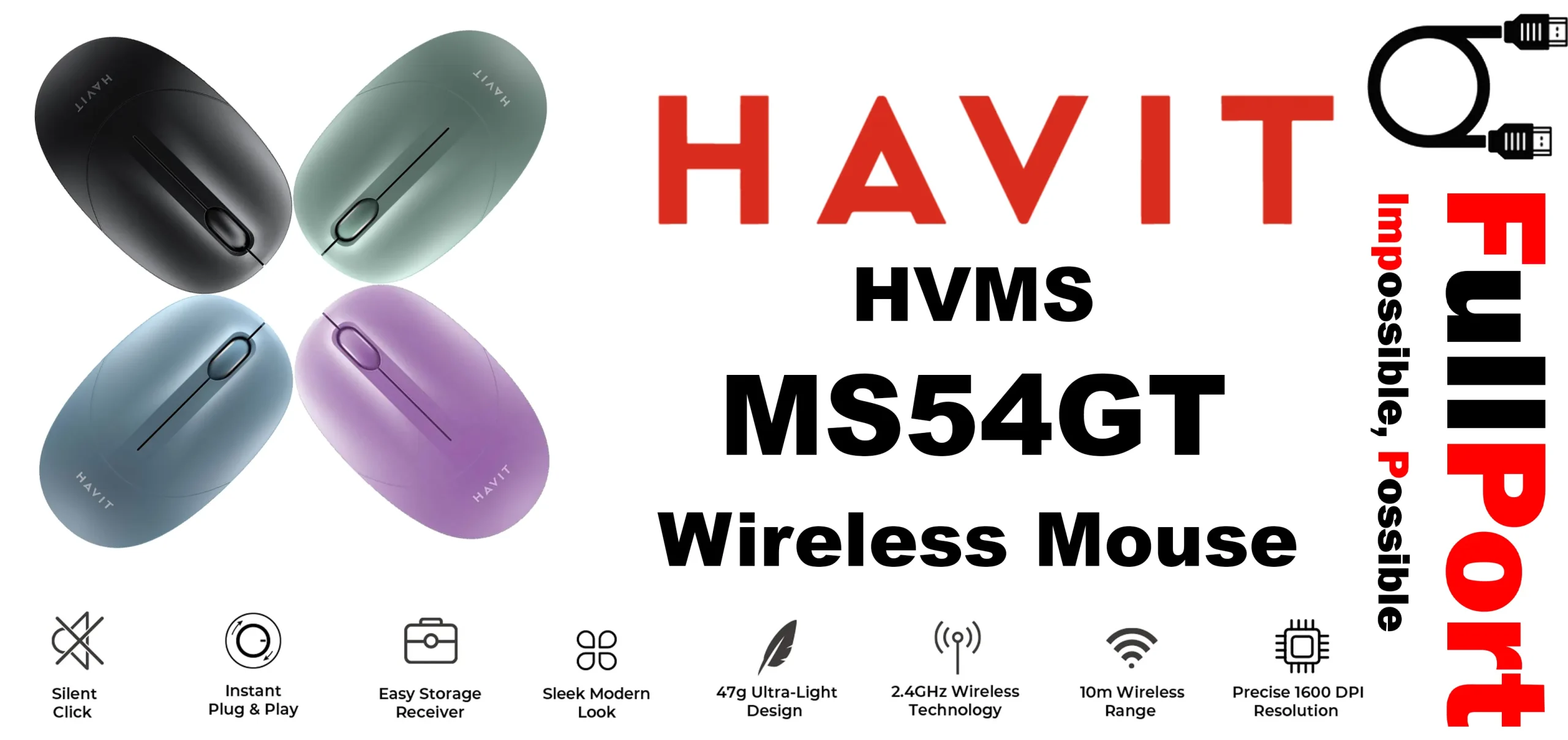 مشاهده و خرید اینترنتی موس بی سیم برند هویت | HAVIT HVMS-MS54GT Wireless Mouse از فروشگاه اینترنتی فول پورت