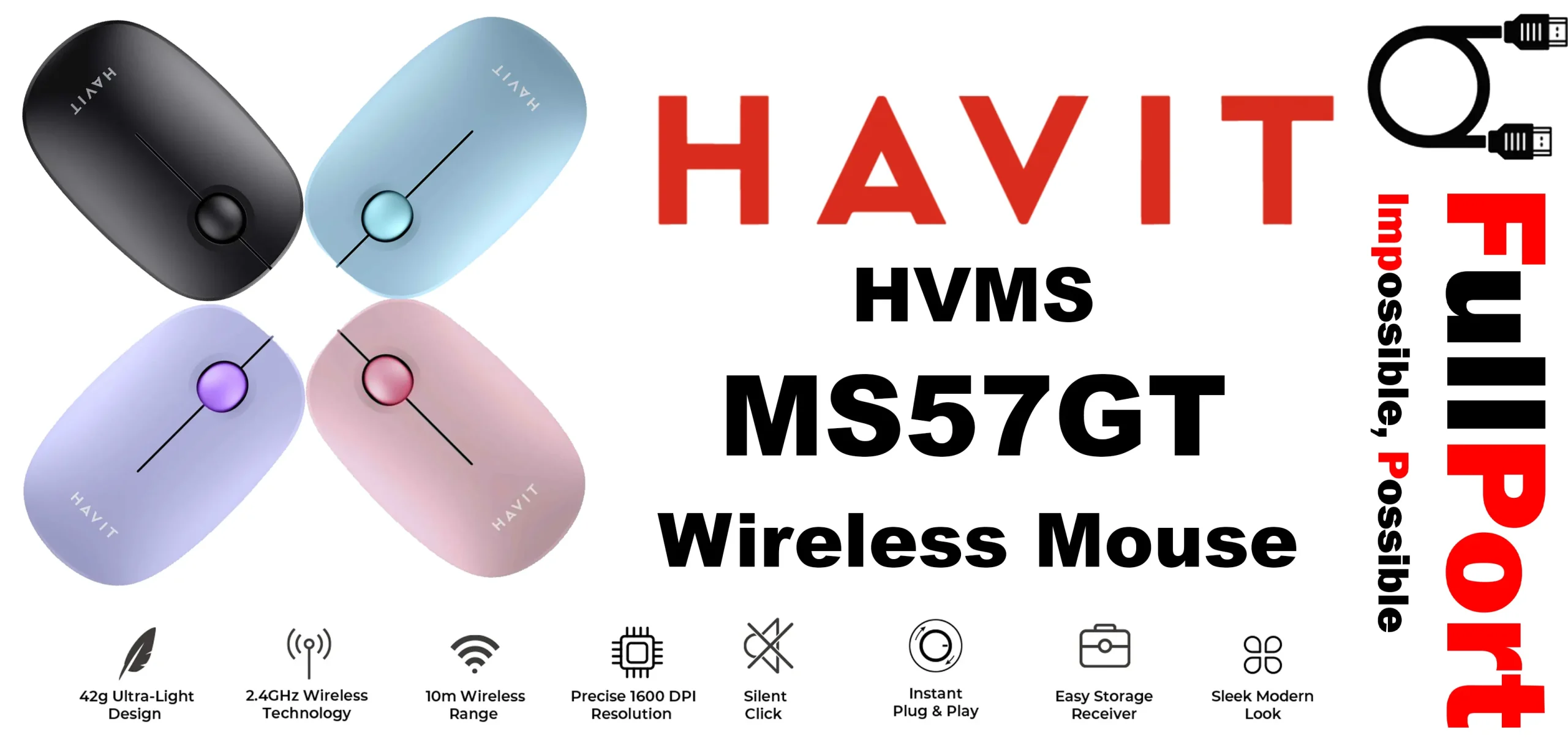 مشاهده و خرید اینترنتی موس بی سیم برند هویت | HAVIT HVMS-MS57GT Wireless Mouse از فروشگاه اینترنتی فول پورت