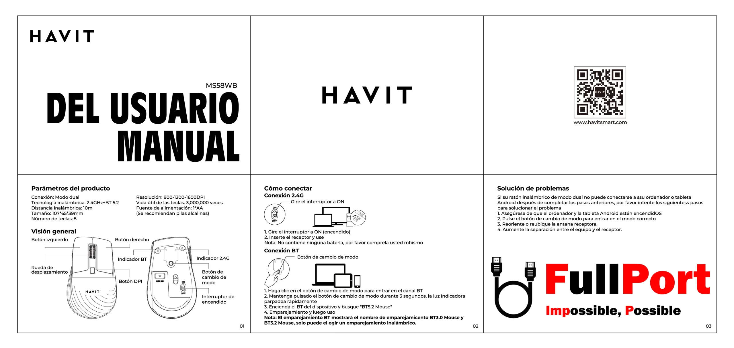 مشاهده و خرید اینترنتی موس بی سیم+بلوتوث برند هویت | HAVIT HVMS-MS58WB Dual Mode Wireless Mouse از فروشگاه اینترنتی فول پورت