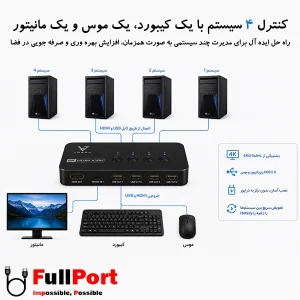سوئیچ کی وی ام 4 خروجی دستی HDMI+USB واصل مدل VSL-HK401