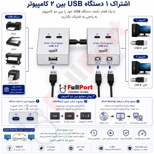 سوئیچ پرینتر 2 خروجی دستی+اتوماتیک USB2.0 واصل مدل VSL-2UA-T