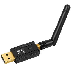 نمای سه‌بعدی کارت شبکه USB وای فای و بلوتوث K-NET PLUS KP-DUWB6002DB با آنتن خارجی