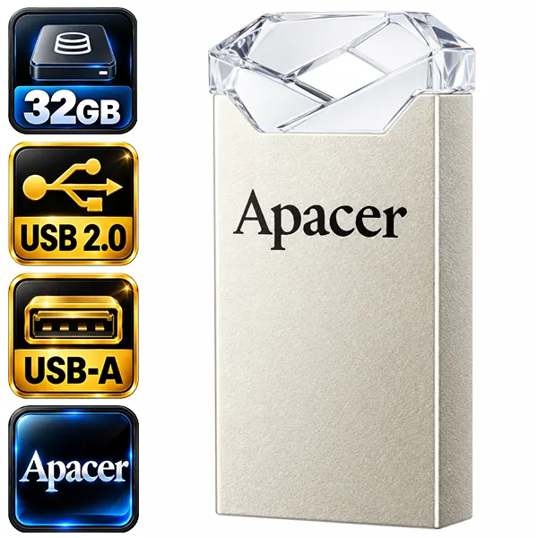فلش مموری اپیسر Apacer AH111 ظرفیت ۳۲ گیگابایت با رابط USB 2.0 و بدنه فلزی با سری شفاف