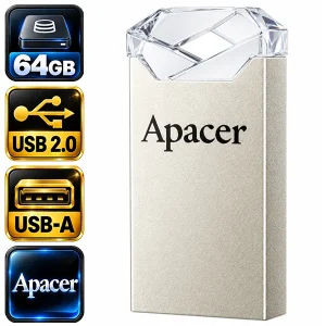 فلش مموری اپیسر Apacer AH111 مدل AP64GAH111CR-1 ظرفیت ۶۴ گیگابایت با رابط USB 2.0 و سری شفاف
