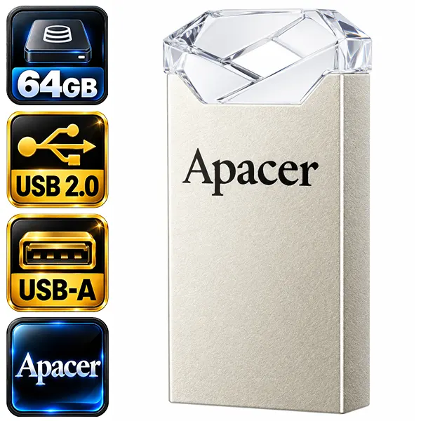 فلش مموری اپیسر Apacer AH111 مدل AP64GAH111CR-1 ظرفیت ۶۴ گیگابایت با رابط USB 2.0 و سری شفاف