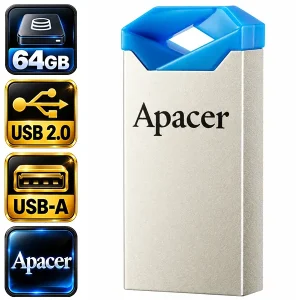 فلش مموری اپیسر Apacer AH111 مدل AP64GAH111U-1 ظرفیت ۶۴ گیگابایت با رابط USB 2.0 و سری آبی