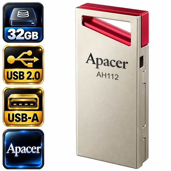 فلش مموری اپیسر Apacer AH112 ظرفیت ۳۲ گیگابایت با رابط USB 2.0 و کانکتور USB-A