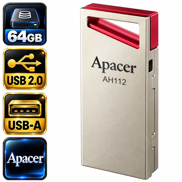 فلش مموری اپیسر Apacer AH112 ظرفیت ۶۴ گیگابایت با رابط USB 2.0 و کانکتور USB-A