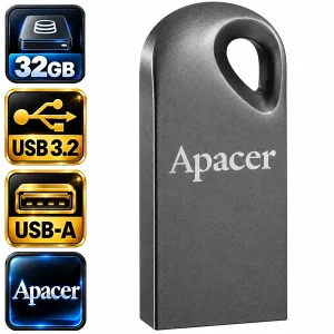 فلش مموری Apacer AH15K با بدنه فلزی خاکستری تیره، رابط USB 3.2 Gen 1 و طراحی کوچک
