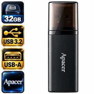 فلش مموری اپیسر Apacer AH25B مدل AP32GAH25BB-1 ظرفیت ۳۲ گیگابایت با رابط USB-A و درپوش محافظ